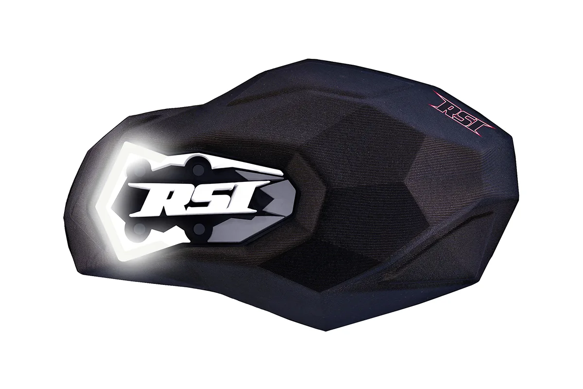 RSI "STONEWALL" HANDGUARDS WITH LED "RSI" LIGHTS.  FLEXIBLE, ALL WEATHER, DURABLE EVA FOAM CONSTRUCTION.